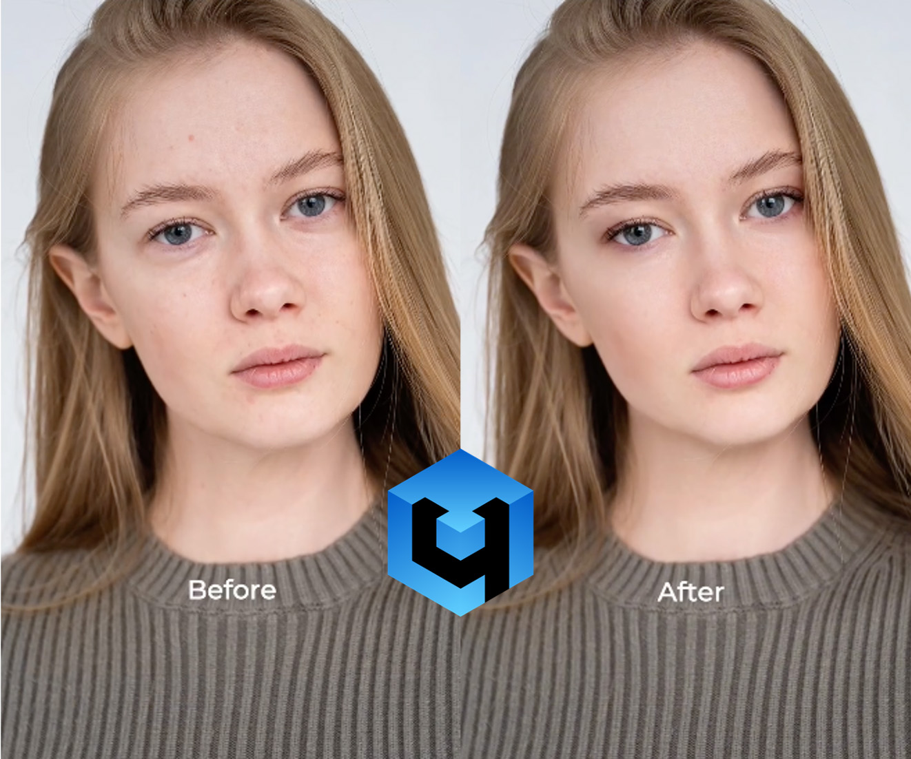 The result of Face Make's work, combined with basic retouching plugins Heal, Dodge&Burn, Portrait Volumes, and Eye Bundle.