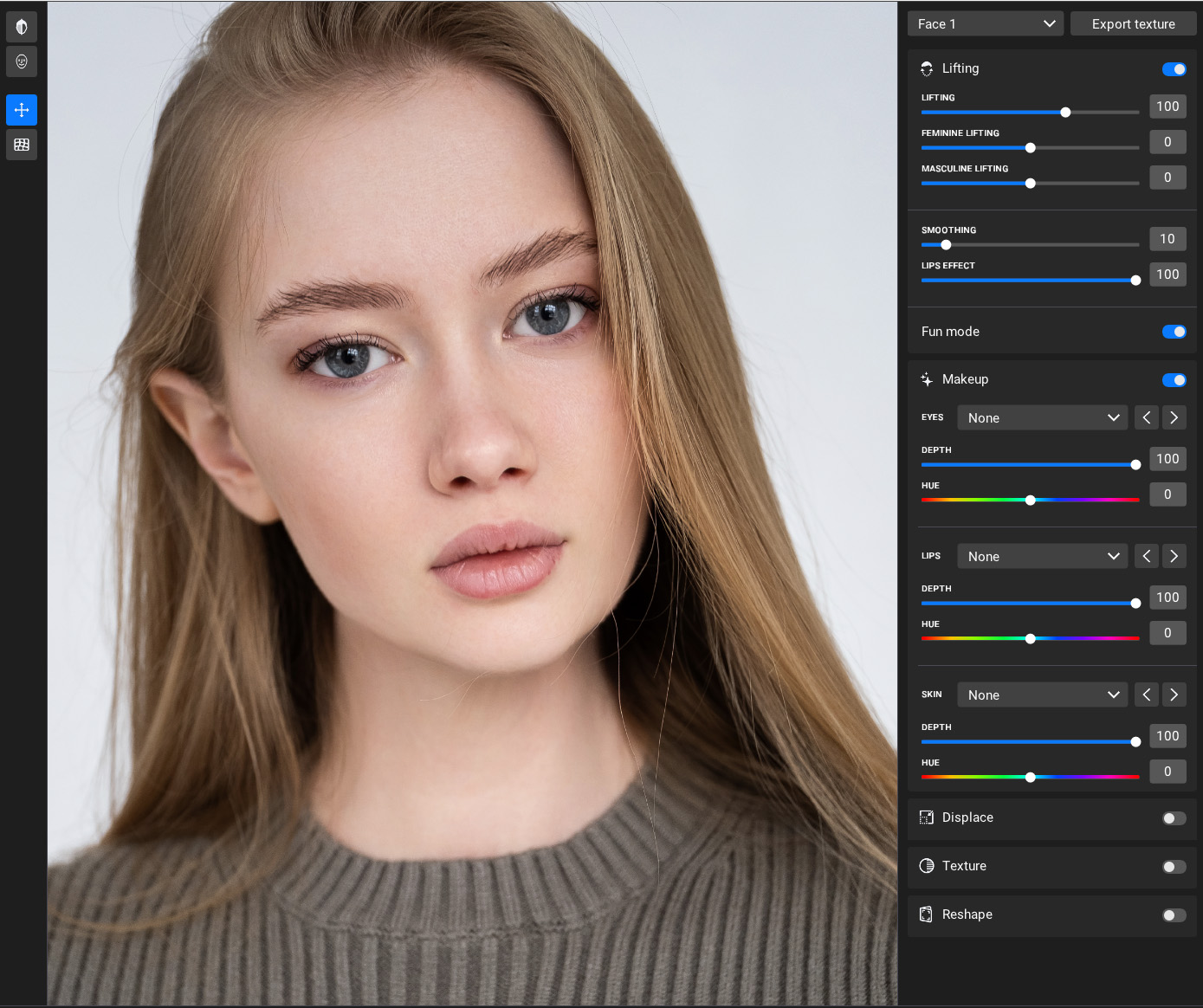 The Retouch4me Face interface is highly intuitive.